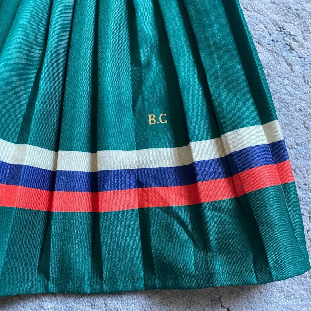 BOBO CHOSES Green Pleated Skirt with Stripes - Picture 2 of 4